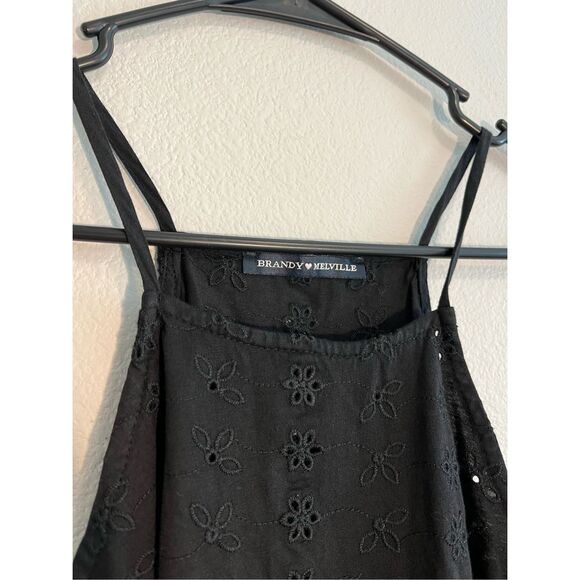 Brandy Melville High Neck Black Eyelet Cropped‎ Tank Top - Picture 3 of 6